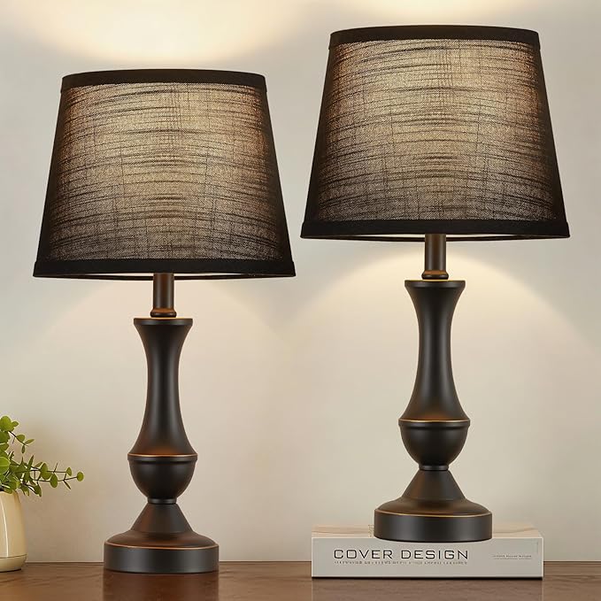 Luvkczc Table Lamp Set of 2, 19" Mordern Bedside Lamps for Living Room & Bedroom, Linen Shade Desk Lamps for Nightstand, Office, Study(Bulb not Included)