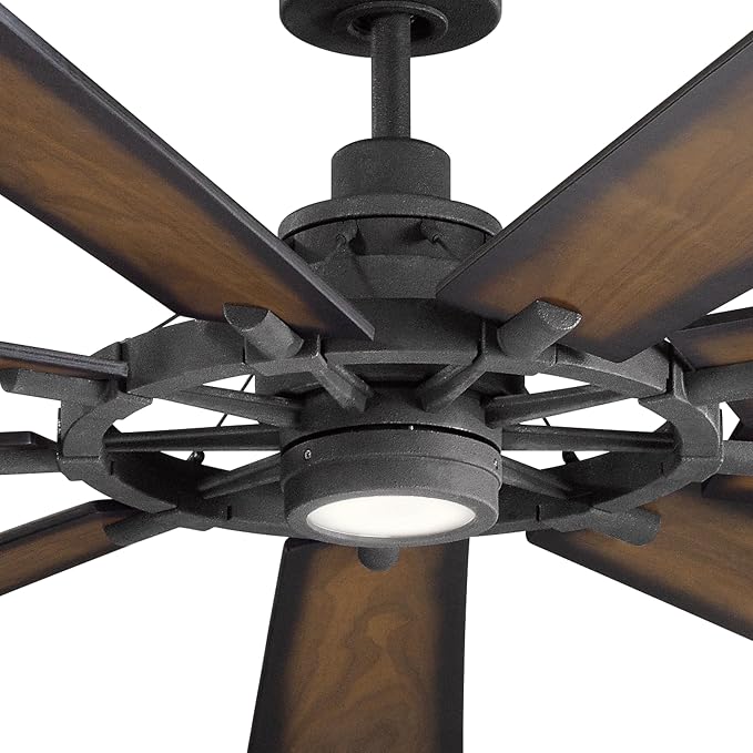 Kichler Gentry XL 85" Ceiling Fan with LED Light, Distressed Black | 9-blade industrial fan with dimmable LED light and DC motor for large indoor spaces, 300285DBK