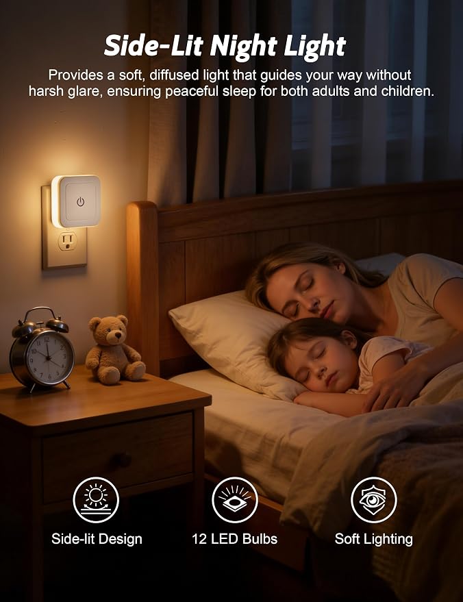 Sujeet Modern Night Light, 1-50LM Stepless Dimming LED Night Light with 3CCT (3000K/4500K/6500K), Night Lights Plug into Wall Night Light for Adults, Bedroom, Bathroom, Hallway,8-Pack,No Light Sensor