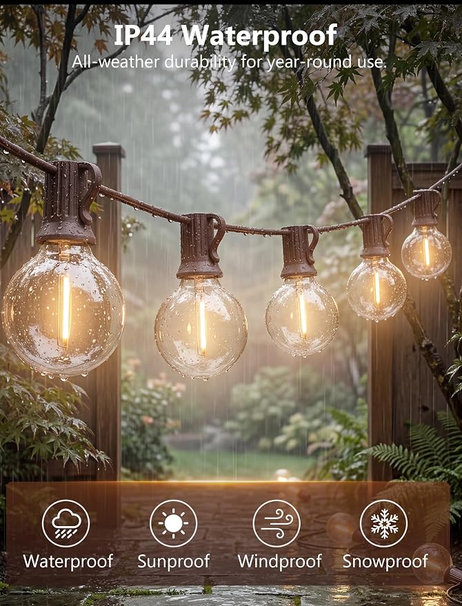 50Ft LED Globe String Lights Shatterproof Waterproof G40 Outdoor Patio String Light with 52 Dimmable LED Bulbs, Hanging Patio Lights for Indoor Bistro Pergola Tents Wedding Party Christmas Decor-Brown