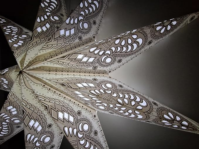 Lantern Lampshade 9 Pointed Paper Star Light Shades Large 60cm Star Hanging Decorations for Christmas Wedding Home Decoration Birthday Party (White Grey)