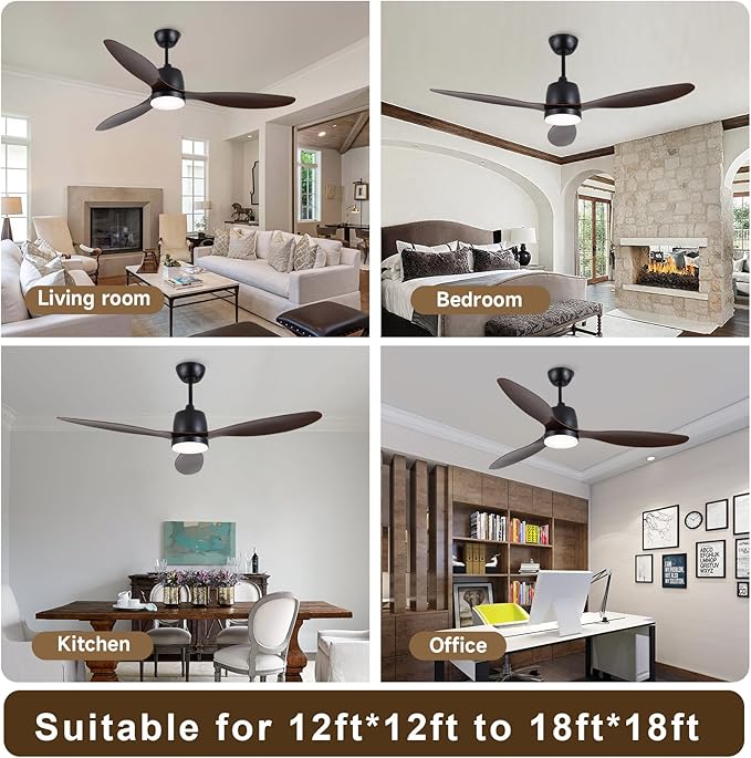 52-Inch Ceiling Fan with Light: Modern Indoor Black Ceiling Fans, App/Remote Control, 6-Speed Reversible Quiet DC Motor, for Bedroom Kitchen Living Room