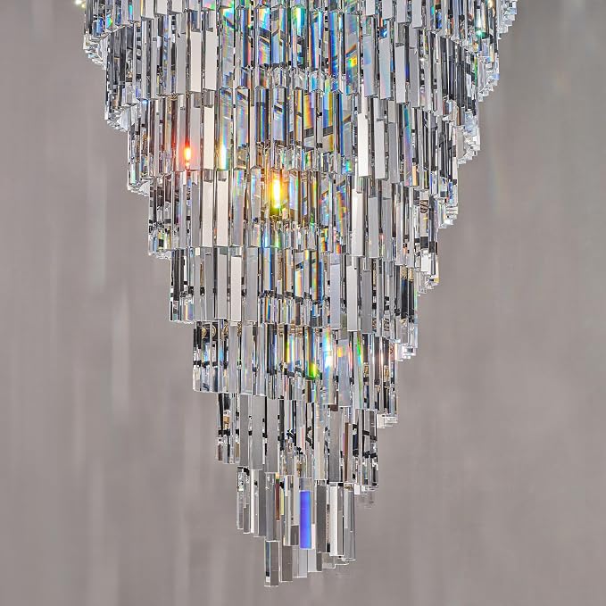 36'' Spiral Crystal Chandelier Black Modern Light Fixture, Large High Ceiling Foyer Ceiling Pendant Light, 30 E12 LED Bulbs Included, Adjustable Chain Hanging Lamp for Entryway, Hallway, Black