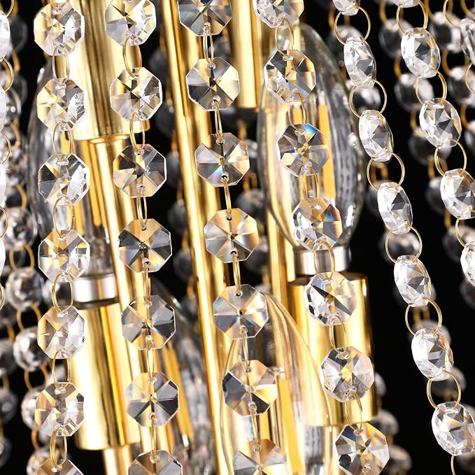 18" W 9 Light Luxury Foyer Chandeliers, Unique Empire K9 Crystal Chandelier for High Ceiling Foyer Entryway Living Room (Gold)