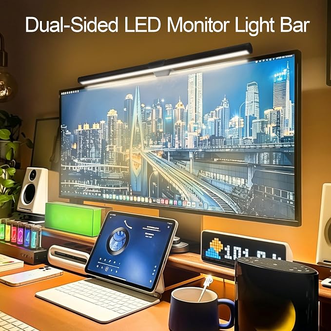 Dual-Sided Screen Light Bar, RGB Atmosphere Backlight & 3 Color Temperatures, Touch Control Non-Magnetic Lamp for Low-Light Eye Care