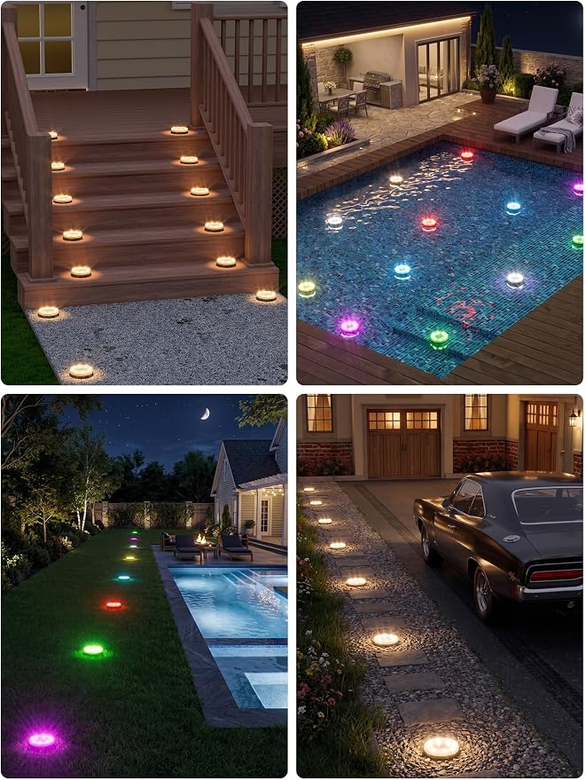 VOLISUN Solar Ground Lights with Remote Control – IP68 Waterproof Color Changing Flat Pathway Lights – RGB Solar Disk Lights with Lens for Yard Walkway Patio Garden Driveway [12 Pack]