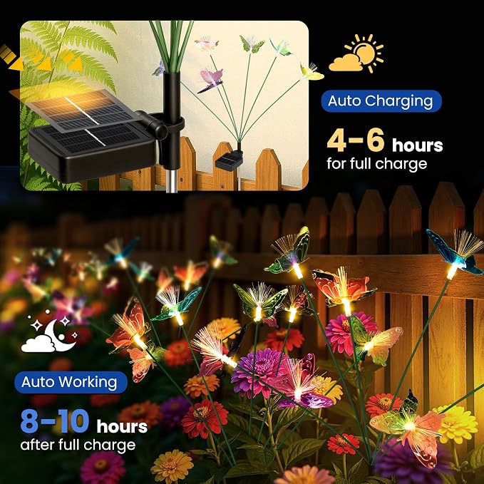 Solar Garden Lights,6Pack Swaying Butterfly Lights Garden Decor | Warm White LED Solar Lights for Outside Yard,Lawn,Patio,Pathway Decoration Gardening Gifts