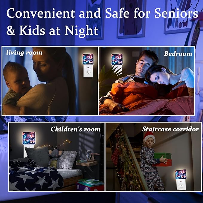 Blue Butterfly Night Light, Plug-into Wall Glitter Nightlight Lamp with Dusk to Dawn Sensor, Led Lamp 0.5W Energy Efficient for Boys Girls Adults Home Decor