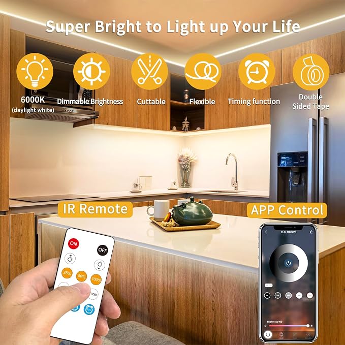 32.8ft COB LED Strip Lights DC 24V Dimmable 3000K Warm White | Flexible LED Tape Light for Bedroom, with Remote and app Control LED Tape Lights ,for DIY Home Decoratio