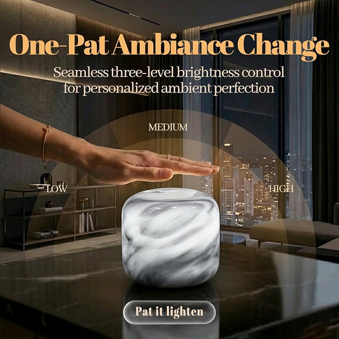 Marmor Marble Lamp Table Lamp Unique Stone Touch Lamp Pat Lamp Type-C 3 Way Bedside Lamp Ambient Light Bedroom Stands Night Light Decorative LED Warm Portable Lamp Rechargeable