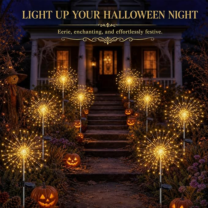 Solar Firework Lights Outdoor 4 Pack, 120LED Solar Starburst Garden Lights with 8 Modes,Waterproof Decorative Fairy Light for Backyard, Garden, Patio & Lawn Landscape Decor