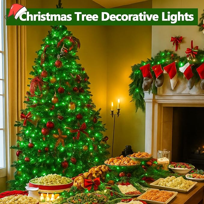 200 LED Connectable String Lights, 66FT Christmas Lights Outdoor Indoor | Green, 13 Modes, Timer, Clear Wire Waterproof Twinkle Fairy Lights Plug in for Bedroom Classroom Patio Xmas Tree Decor