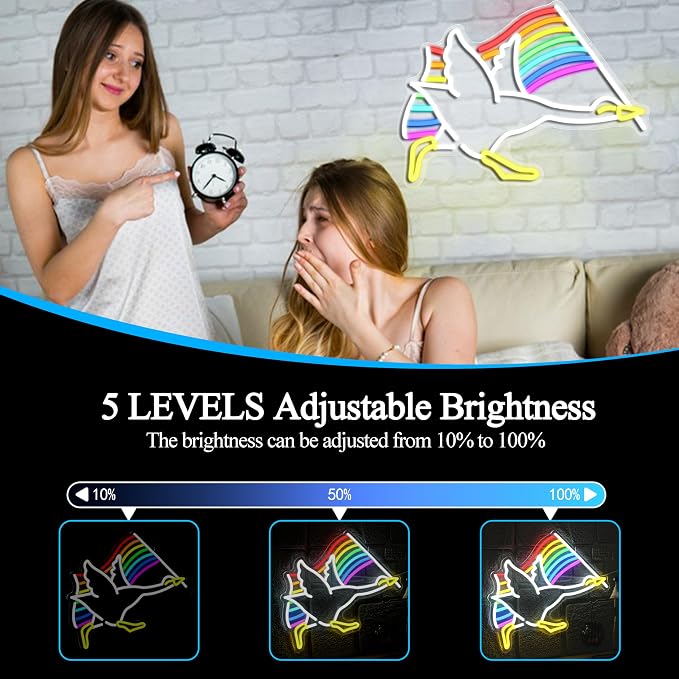 Rainbow Goose Neon Sign for Wall Decoration,Rainbow Led Funny Animal Neon Sign LGBTQ Light up Sign for Gift Pub Gay Bar (16.54 * 12.6In)