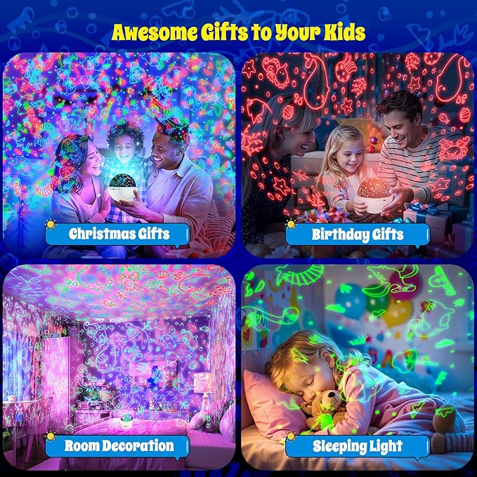 Night Light Projector,Night Light for Kids Room with Remote and Timer,360° Rotation,3 Projection Films,18 Light Modes,8 Lullaby Songs,Kids Night Lamp, Christmas Birthday Gifts for Boys Girls (White)