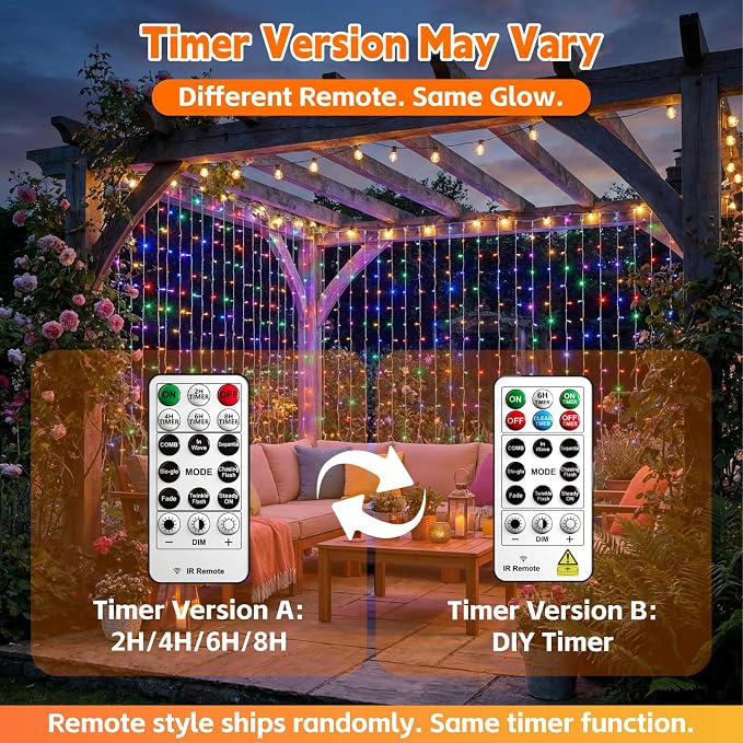 Curtain String Light, 200LED 6.6x6.6ft, Remote & 8 Modes, USB | Window Wall Hanging String Lights, For Bedroom, Wedding, Party, Home, Garden and Indoor Decorations, Multicolor