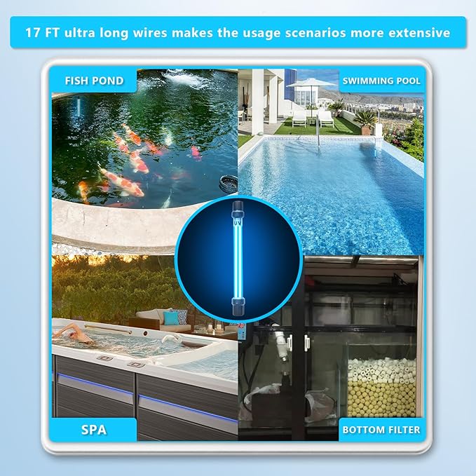 32W Aquarium UV Light for 200-3000 Gallon, Pond UV Light with 17FT Cord | UV Pond Water Clarifier for Koi Pond, Swimming Pool, Spa, Large Fish Tank, Cold Plunge UV Light for Pond Algae Control