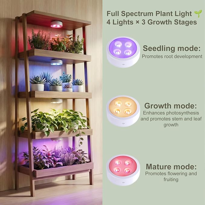 2 Pack Rechargeable Grow Light for Indoor Plants, Cordless Light | Magnetic Plant Lights for Indoor Growing, Full Spectrum LED Lighting with Timer & Remote, Stepless Dimming for Plant Shelf