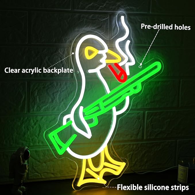 Duck Neon Sign with Adjustable Switch Game Room Led Sign with Usb Powered Knife Neon Light Cool Animal Neon Light Sign for Home Bedroom Bar Party Club Man Cave Cafe (15.75 * 12.6 in)