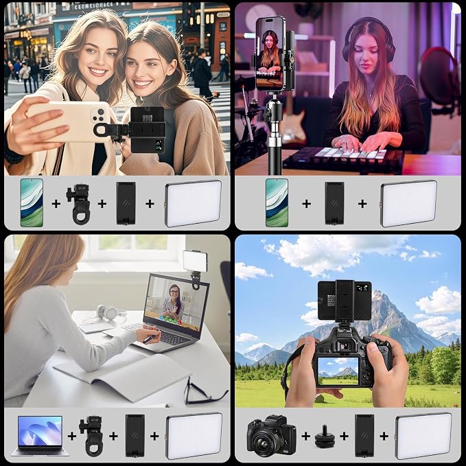 PULUZ RGB Selfie Light, 360° Full Color Camera Light with Clip and Cold Shoe, 2500-9000K LED 20 Effects 1500mAh Rechargeable Video Light for Vlogging, Photography, TikTok, Content Creator