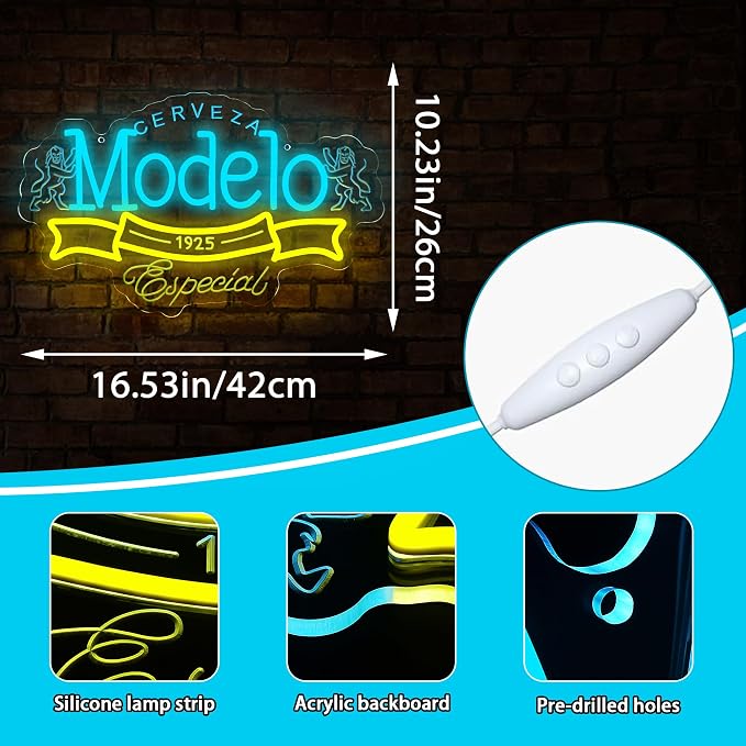 Beer Neon Sign for Wall Decor Bar LED Light for Man Cave | Dimmable beer neon light, bedroom, bar home store bistro party restaurant decor, birthday gifts, size 16.53*10.23 in
