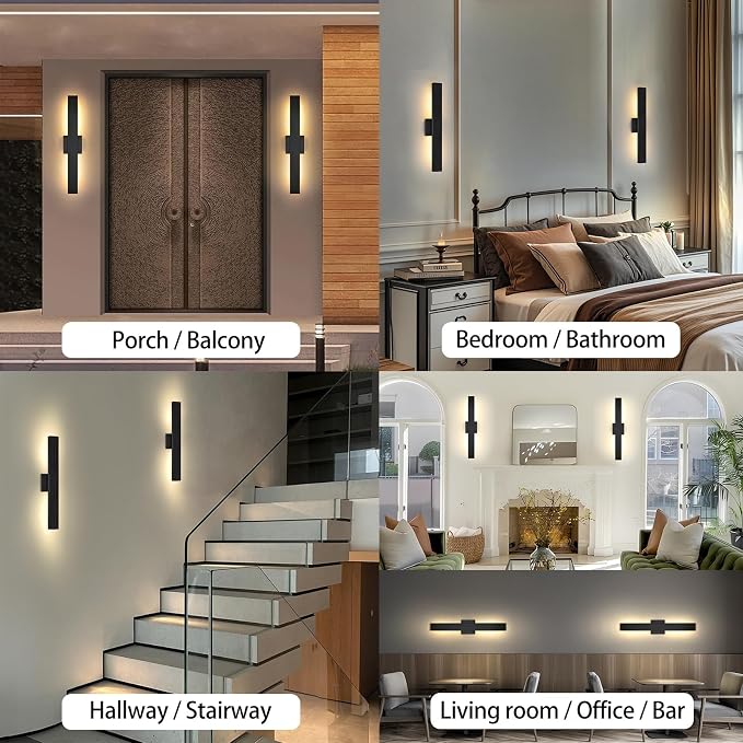 Aluminum Modern LED Wall sconces 2 Pack, 24.4 inch Black Wall Lights 28W