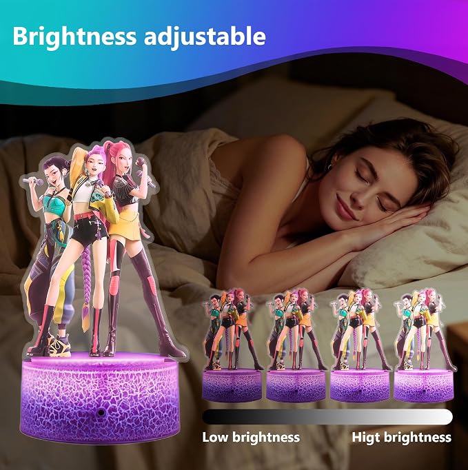Cartoon Night Light, Korea Pop 3D Illusion Lamp with 16 Colors Changing, Timer Function, 4 Flash Modes and Dimmable, Room Decoration, Holiday Xmas Gifts
