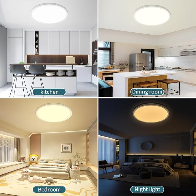 Modern Led Ceiling Light Fixtures Dimmable with Remote Control, 15.4 Inch Ultra Thin Flush Mount with Night Light, 36 W, 4500 LM, for Bedroom, Kitchen, Dining Room, Living Room