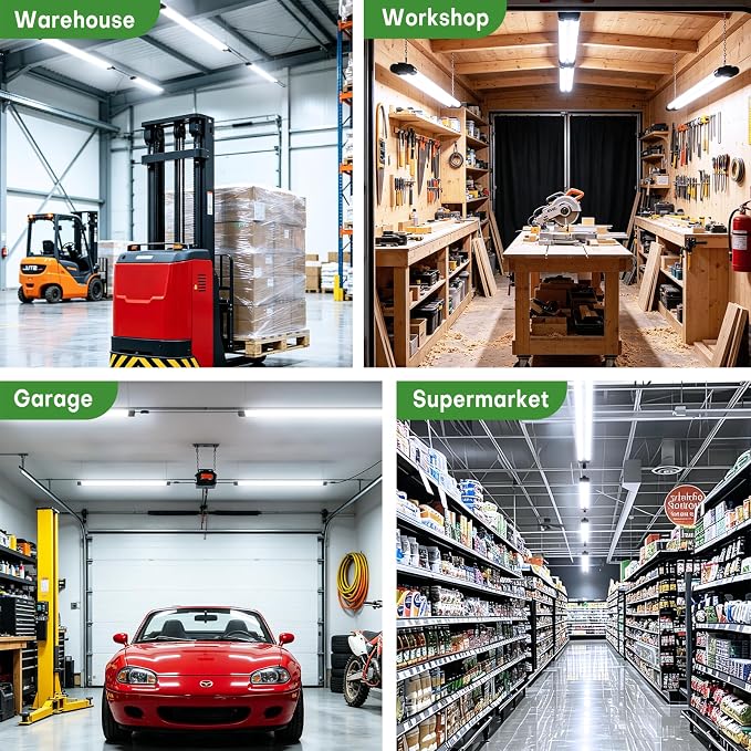 T5 LED Shop Light, 4FT 4500LM Garage Lighting, 45W (150W Equivalent), 6500K Linkable Integrated Light Fixture with ON/OFF Switch, Hanging or Ceiling Mount Bright White Light for Workshop (4 Pack)