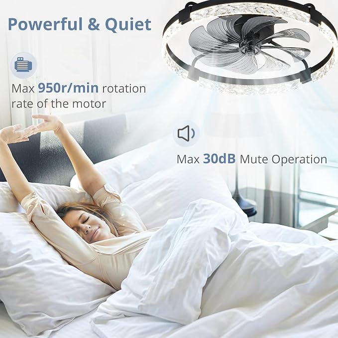 LEDIARY 24" Ceiling Fans with Lights and Remote, Fandelier Black | 3CCT, 6 Speeds, Dimmable Low Profile, Flush Mount Ceiling Fan, Timer, Reversible, Memory, Bedroom, Living Room, Kitchen