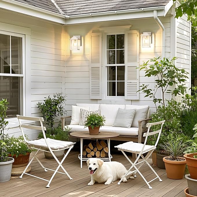Outdoor Wall Lantern, Exterior Waterproof Wall Sconce Light Fixture, White Front Door Mounted Lighting with Glass, Anti-Rust Porch Lamp