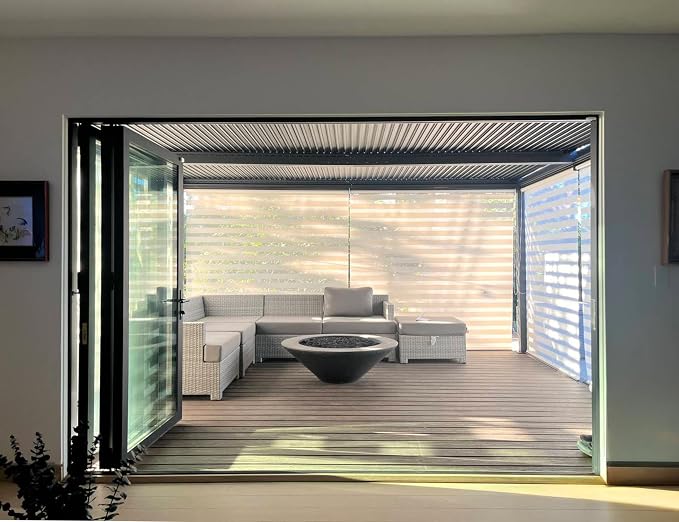 PURPLE LEAF Louvered Pergola 94AS 11' x 14' w/ 1L2W Side Shade Screen Grey | All-Aluminum Rustproof Frame, Two Adjustable Louvered Roofs, Plus Textilene Sunshade With UV Protection, DIY-Friendly Design