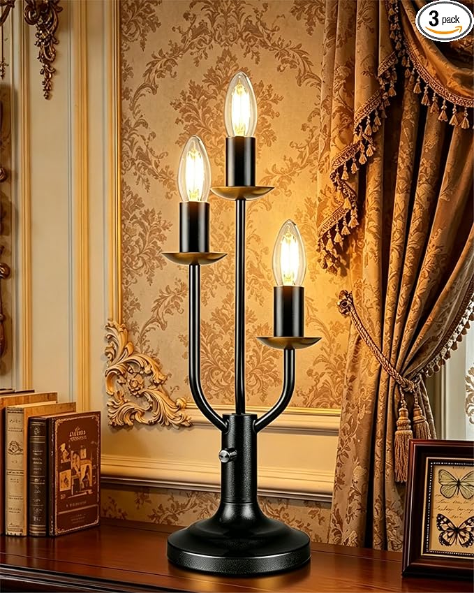 Vintage Black Candelabra Table Lamp Dimmable Gift E12 Bulbs Included
