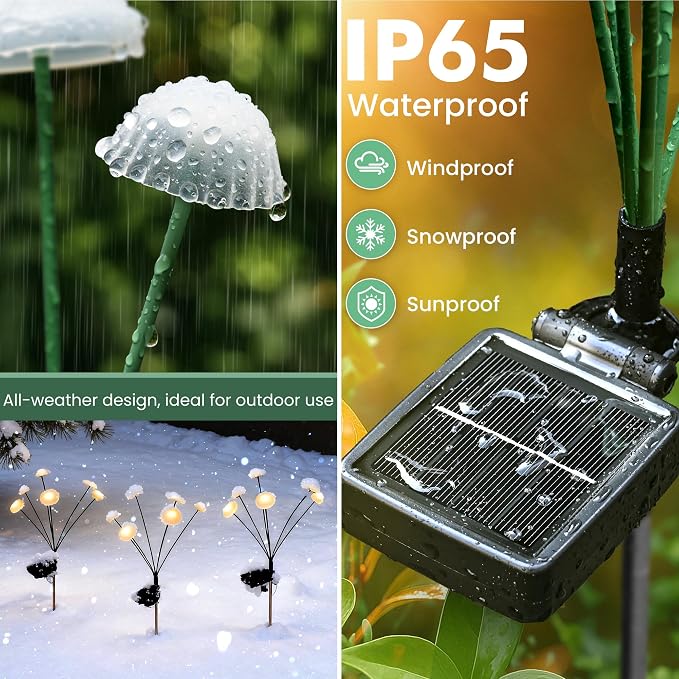 Solar Garden Lights, 6pack Swaying Mushroom Lights | Solar Fairy Lights for Outside, Waterproof Light Decor for Yard,Lawn,Patio,Pathway Decoration(Warm White)