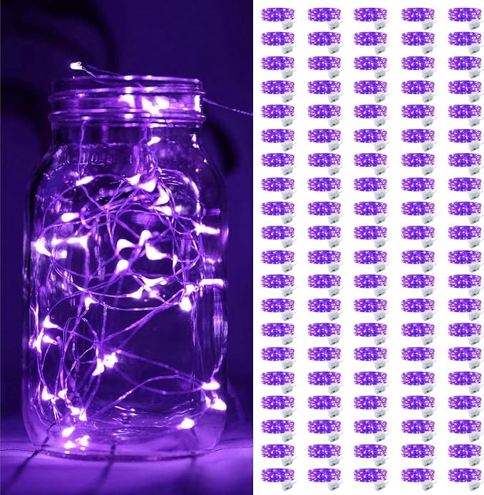 ZGWJ 100 Pack Purple Fairy Lights, Mini String Lights | Battery Operated 7 FT 20 LED Waterproof 3 Modes for DIY, Parties, Wedding, Halloween, Christmas Decoration