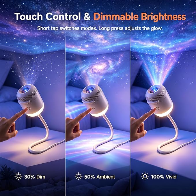 2027 New Hd Smart Dynamic 5d Holographic Night Light Projector,Plug and Play Hd Star Projector,USB Powered 360° Adjustable Hd Galaxy and Ocean Projector for Bedroom