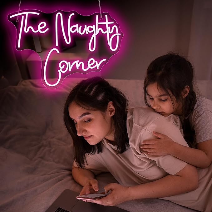 Neon Sign, JGHTURIE The Naughty Corner Neon Signs for Wall Decor, Pink LED Light Up Sign for Room Party Office Business Bar Signs for Man Cave Decor, USB Powered