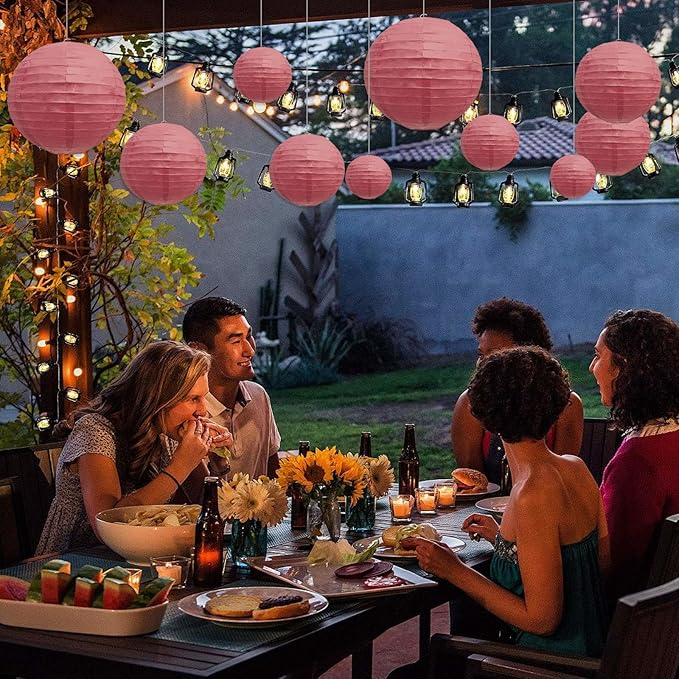 20Pcs Burgundy Paper Lanterns for Parties, 6” 8” 10” 12” Chinese Asian Hanging Round Paper Lanterns for Birthday Wedding Halloween Christmas Home Decor Party Decor