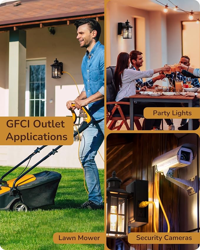 EDISHINE Motion Sensor Dusk to Dawn Outdoor Wall Lights with GFCI Outlet | 3 Modes, E26 Base, 140° Angle & 33FT Range, Waterproof Outdoor Wall Sconce for Patio Garage, Black