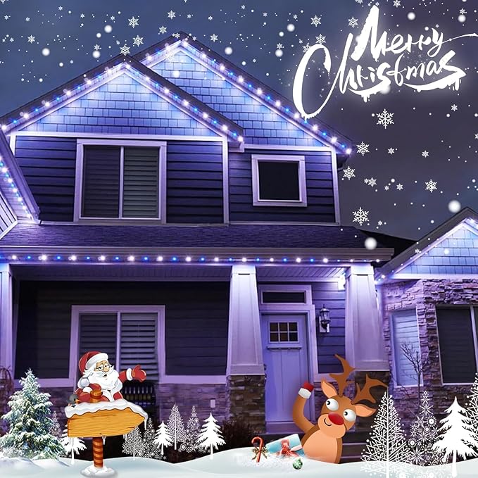 YEGUO Solar Christmas Lights Outdoor Waterproof, 2 Packs Each 33ft 100 LED Rope Lights, 8 Modes Fairy String Lights in Clear Thin Tube for Camping Fence Patio Garden Trampoline Deck(Blue and White)