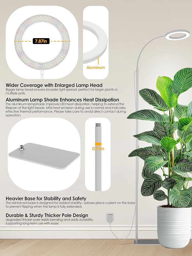 24W Grow Lights for Indoor Plants, Full Spectrum LED Plant Light With Stand | Dimmable, 3 Lighting Modes, 23"-79" Adjustable Height, Plant Growing Lamp with 3/9/12/16H Timer, Black Single Head Floor Lamp