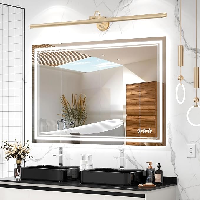 Ratsamee 48x36 Inch Led Mirror for Bathroom with Front Light and Backlit, Bathroom Mirror with Led Lights, Vanity Mirror with Lights for Wall, Anti-Fog, Dimmable, Memory Function, Tempered Glass