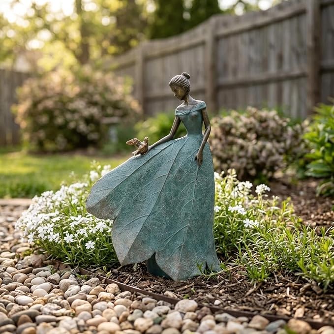Guichifun Fairy Statue Home Decoration Leaf Angel Girls 8.5 x 5 x 12 Inch | Resin, Home Garden Decor, For Outside or Inside, Rustic Fairy Garden Outdoor Yard Figurines, Gifts for Women