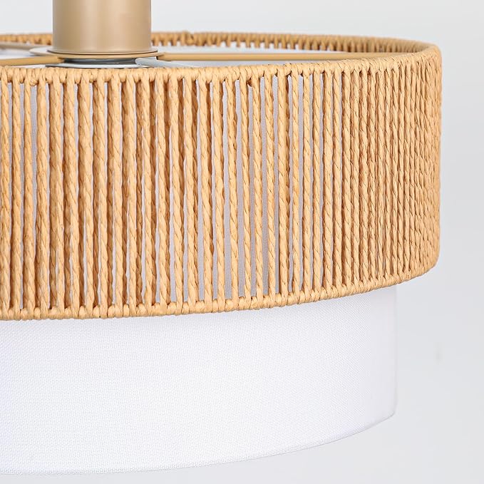Qingmiao Boho Plug in Pendant Light, Handwoven Shade, 3 Way Bulb, 14ft Cord | Rattan Hanging Lamp Plug in, Dimmable Hanging Light Fixture for Living Room Bedroom Kitchen Ceiling Farmhouse Home Decor