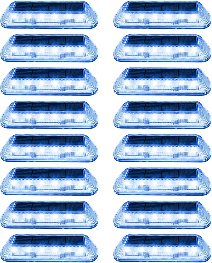 T-SUN Solar Deck Lights Outdoor Waterproof, Deck Lights Solar Powered, Driveway Marker Light for Fence Front Door, Step, Stair, Garden, Sidewalk, Pathway, Dock Porch, Backyard (Blue, 16 Packs)