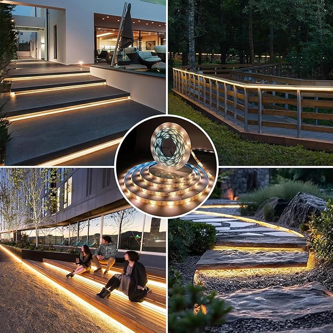 19.8 FT Solar LED Strip Lights, Outdoor Waterproof Rope Light 3000K Cuttable & 8 Modes Solar Powered Tape Lighting for Step, Sign, Driveway (1 Pack)