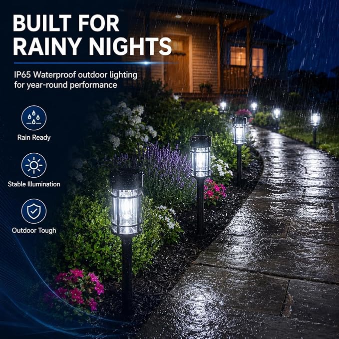 ILANCK 12 Pack Solar Lights Outdoor Pathway, Metal & Glass 21" Large Solar Pathway Lights, Solar Powered Garden Lights for Yard, Landscape, Driveway Walkway