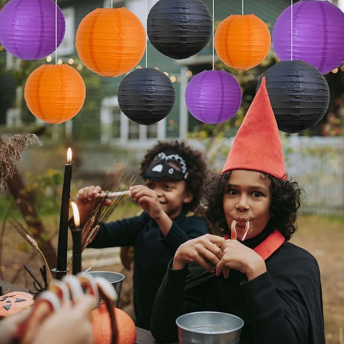 BEISHIDA Black Orange Purple Paper Lantern 6/8/10/12Inch Round Chinese Lamp | 12Pcs,Paper lanterns party decorations,Chinese/Japanese Paper Lanterns,Birthday,Wedding,Christmas,Home decorative outdoor
