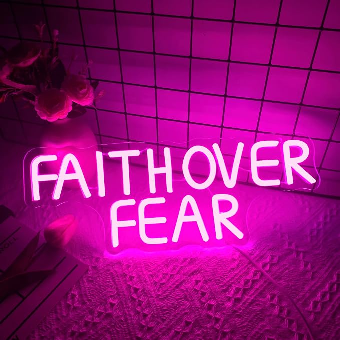 Faith Over Fear Neon Sign for Wall Decor, Dimmable Bible Verse LED Decor God Wall Art, USB Powered for Bedroom, Living Room, Office, Aesthetic Jesus Lover Gifts