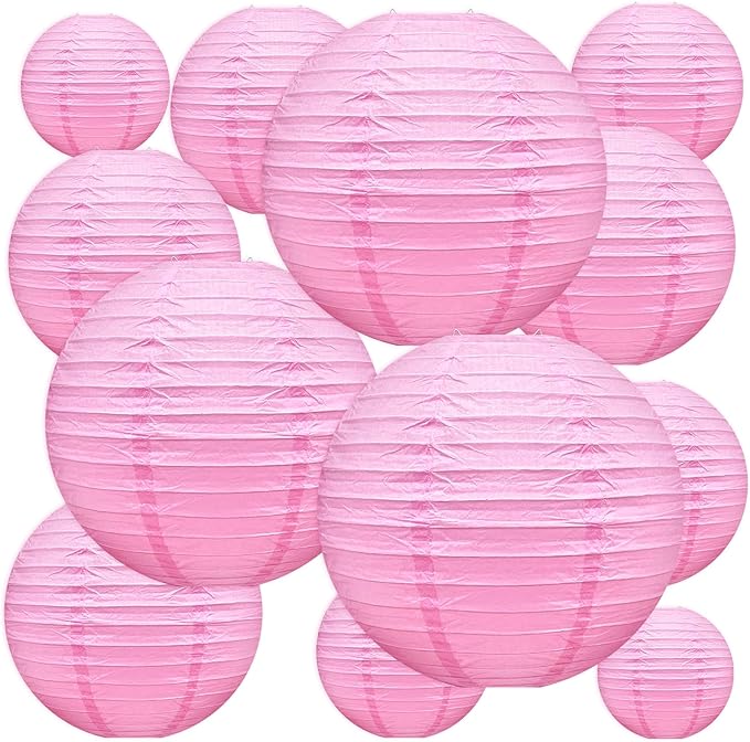 Pink Paper Lanterns Celehappy Hanging Round Paper Lanterns Decorative 6" 8” 10” Chinese Lanterns for Birthday Wedding Party Decoration Baby Showers Valentine Indoor Outdoor 12pcs