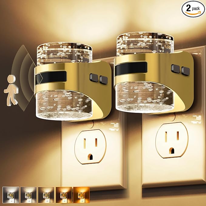 L LOHAS LED Motion Sensor Night Light,5CCT Night Lights Plug into Wall | 2 Pack Color Temperature Change Night-Light,Acrylic Bubble Dimmable Nightlight with Dusk to Dawn Sensor for Bathroom Hallway